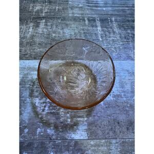 Vintage Pink Pressed Glass Floral Bowl Flower Pattern Small Serving Dish